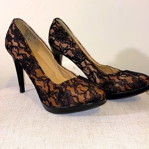 Nude / Black Lace Heels